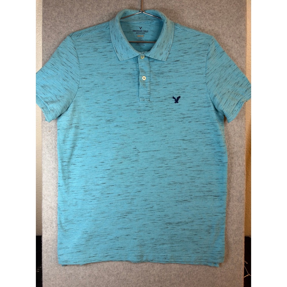 American Eagle Outfitters Mens Medium Blue Space Dye Core Flex Polo Shirt